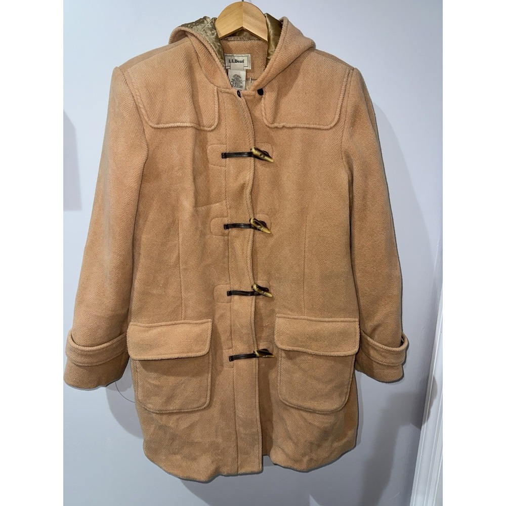 LL Bean Toggle Closure Hooded Ribbed Wool Duffel Peacoat Coat Sz M  Dusty Pink‎